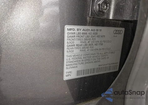 2018 Audi Q7 3.0T Premium from USA, damaged, VIN WA1VAAF70JD050320